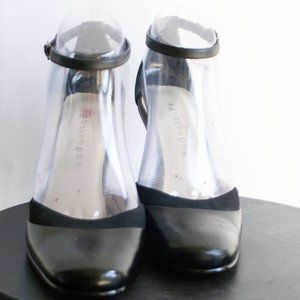 Apostrophe Black Leath Ankle Strap Pumps US Size 7.5